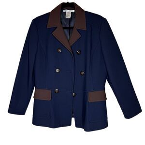 Vintage Luca Luca Blazer Navy & Brown Wool Double Breasted Size 8 Classic Preppy
